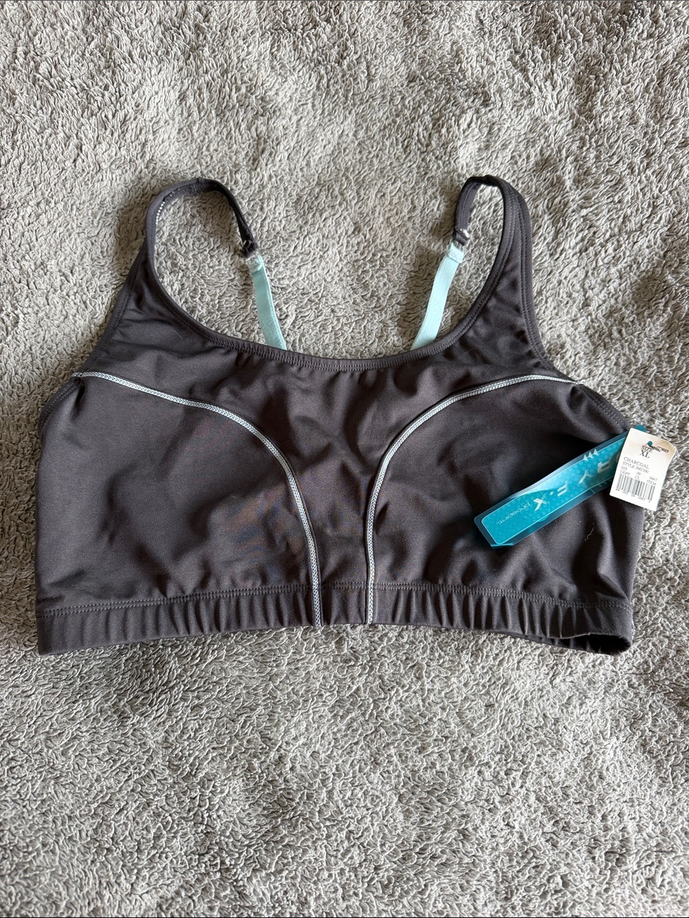 Prospirit Charcoal Sports Bra with Light Blue Straps